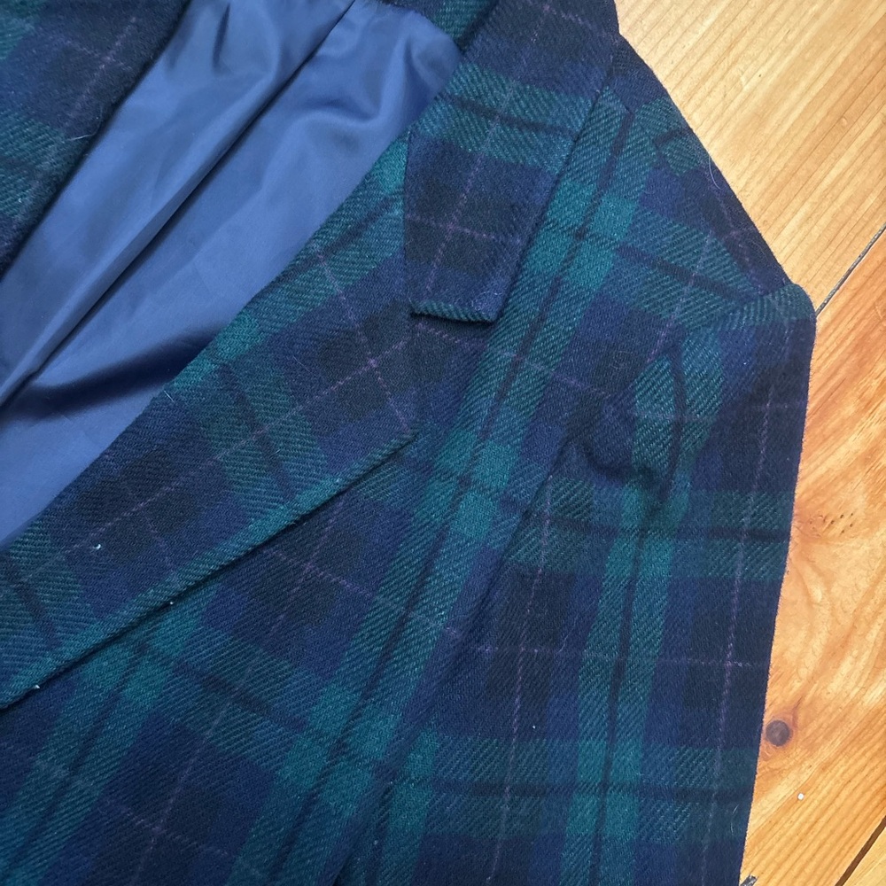 Vintage Wool Green and Blue Plaid Blazer - Picture 3 of 3